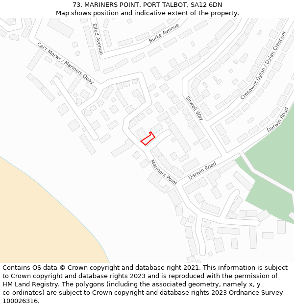 73, MARINERS POINT, PORT TALBOT, SA12 6DN: Location map and indicative extent of plot