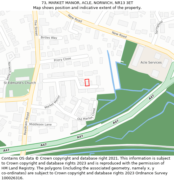 73, MARKET MANOR, ACLE, NORWICH, NR13 3ET: Location map and indicative extent of plot