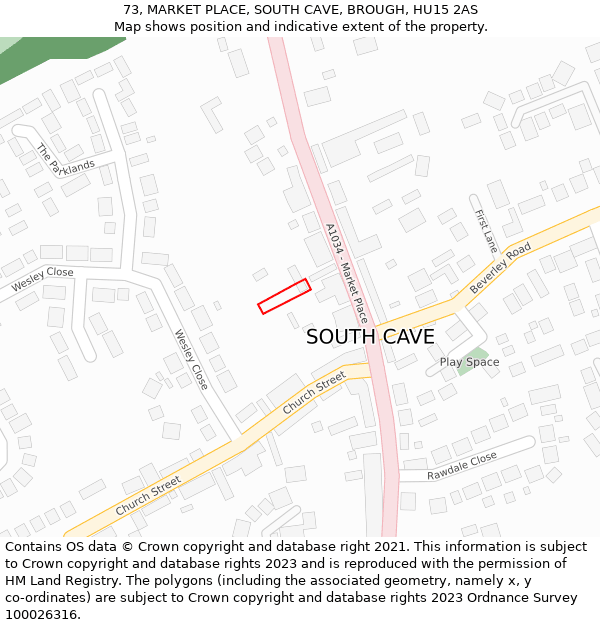 73, MARKET PLACE, SOUTH CAVE, BROUGH, HU15 2AS: Location map and indicative extent of plot