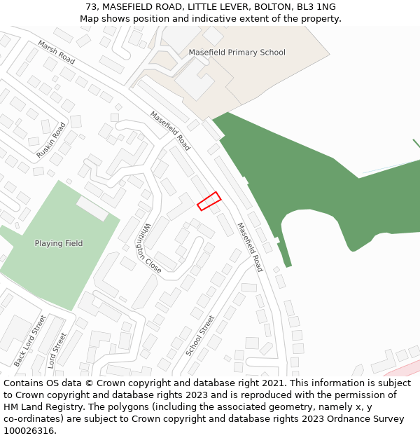 73, MASEFIELD ROAD, LITTLE LEVER, BOLTON, BL3 1NG: Location map and indicative extent of plot