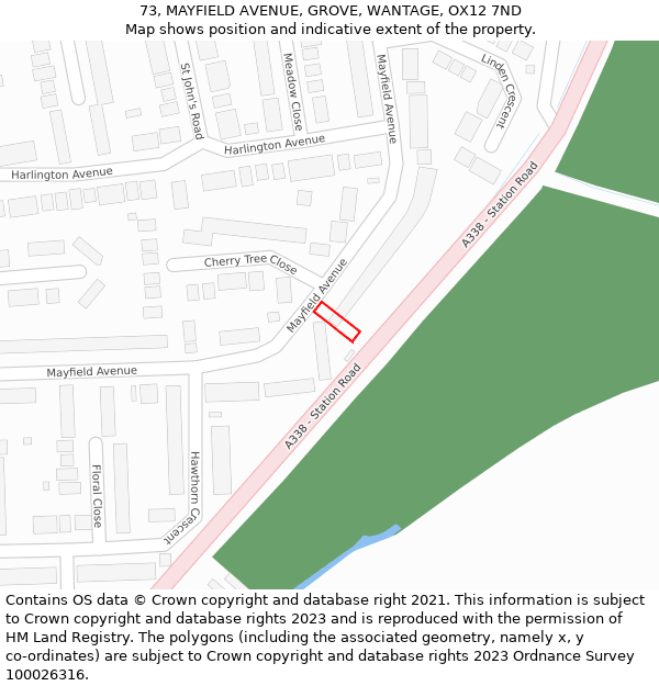 73, MAYFIELD AVENUE, GROVE, WANTAGE, OX12 7ND: Location map and indicative extent of plot