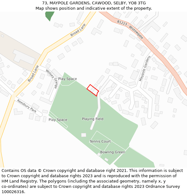 73, MAYPOLE GARDENS, CAWOOD, SELBY, YO8 3TG: Location map and indicative extent of plot