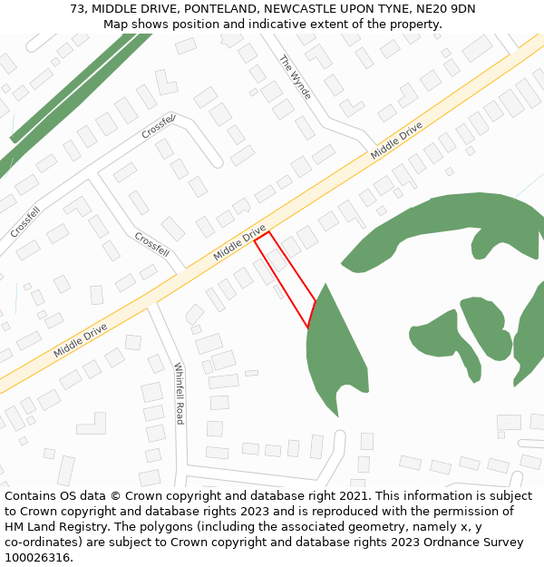 73, MIDDLE DRIVE, PONTELAND, NEWCASTLE UPON TYNE, NE20 9DN: Location map and indicative extent of plot