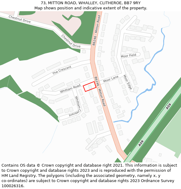 73, MITTON ROAD, WHALLEY, CLITHEROE, BB7 9RY: Location map and indicative extent of plot