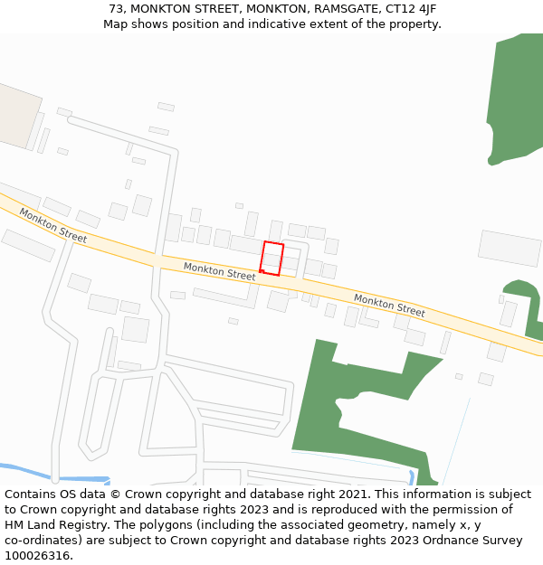 73, MONKTON STREET, MONKTON, RAMSGATE, CT12 4JF: Location map and indicative extent of plot