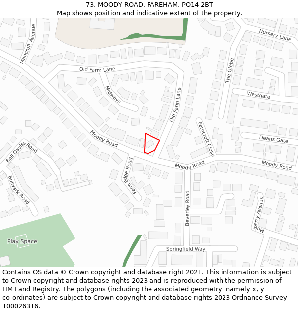 73, MOODY ROAD, FAREHAM, PO14 2BT: Location map and indicative extent of plot