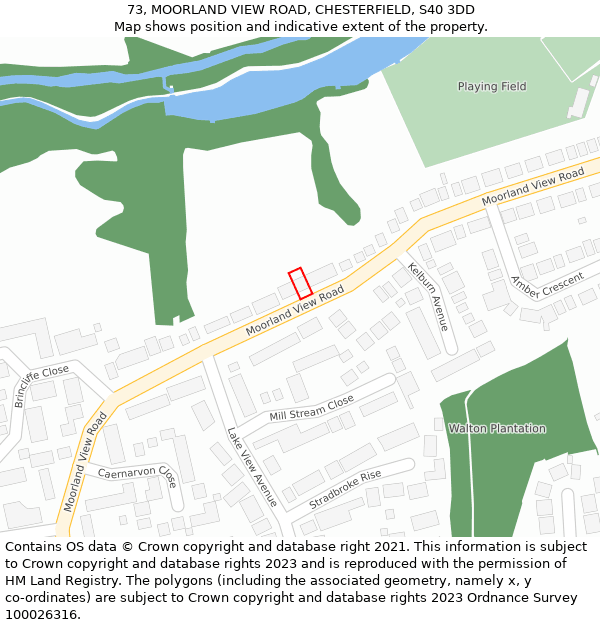 73, MOORLAND VIEW ROAD, CHESTERFIELD, S40 3DD: Location map and indicative extent of plot