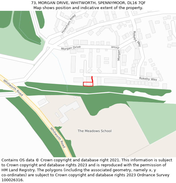 73, MORGAN DRIVE, WHITWORTH, SPENNYMOOR, DL16 7QF: Location map and indicative extent of plot