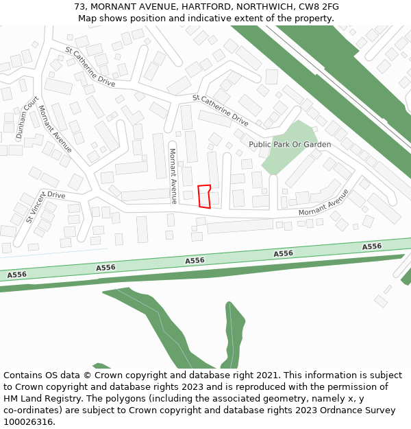 73, MORNANT AVENUE, HARTFORD, NORTHWICH, CW8 2FG: Location map and indicative extent of plot