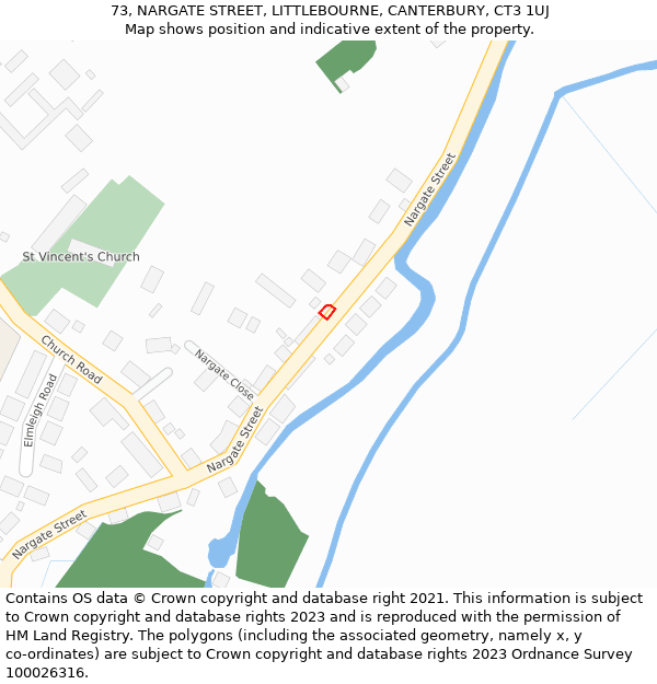 73, NARGATE STREET, LITTLEBOURNE, CANTERBURY, CT3 1UJ: Location map and indicative extent of plot