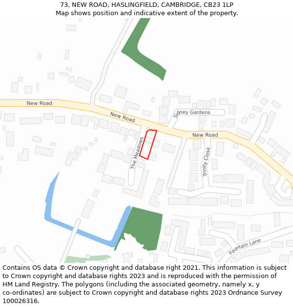 73, NEW ROAD, HASLINGFIELD, CAMBRIDGE, CB23 1LP: Location map and indicative extent of plot