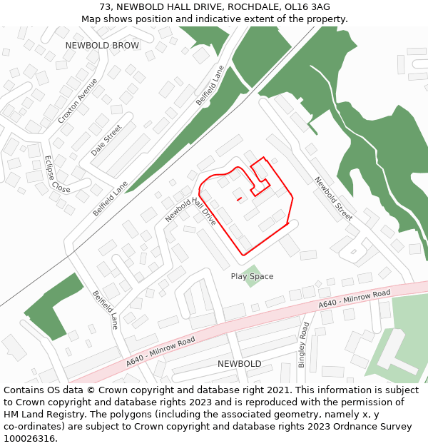 73, NEWBOLD HALL DRIVE, ROCHDALE, OL16 3AG: Location map and indicative extent of plot