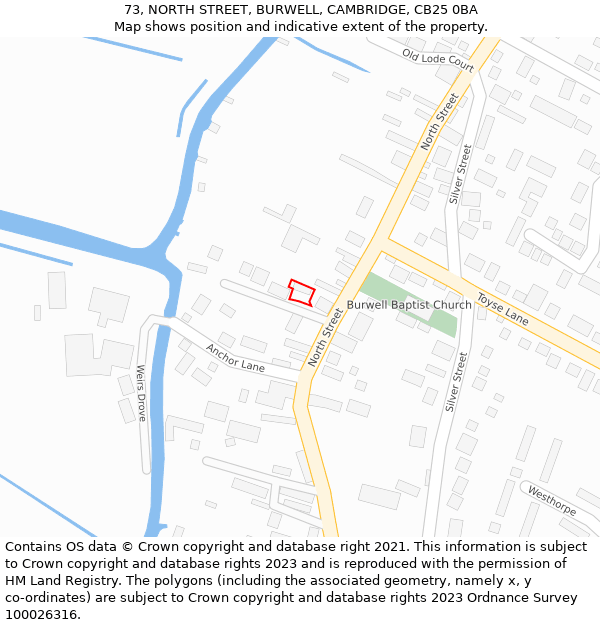 73, NORTH STREET, BURWELL, CAMBRIDGE, CB25 0BA: Location map and indicative extent of plot