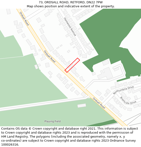 73, ORDSALL ROAD, RETFORD, DN22 7PW: Location map and indicative extent of plot