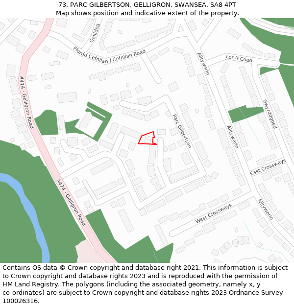 73, PARC GILBERTSON, GELLIGRON, SWANSEA, SA8 4PT: Location map and indicative extent of plot