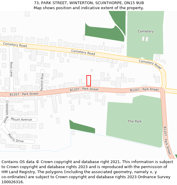 73, PARK STREET, WINTERTON, SCUNTHORPE, DN15 9UB: Location map and indicative extent of plot