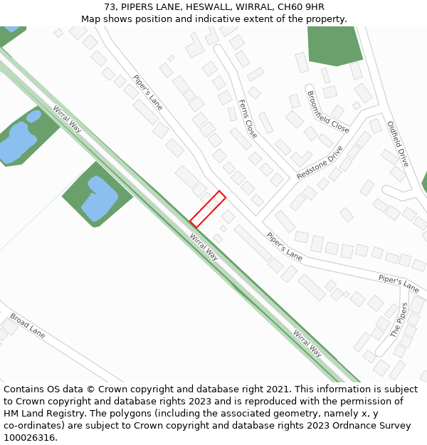 73, PIPERS LANE, HESWALL, WIRRAL, CH60 9HR: Location map and indicative extent of plot