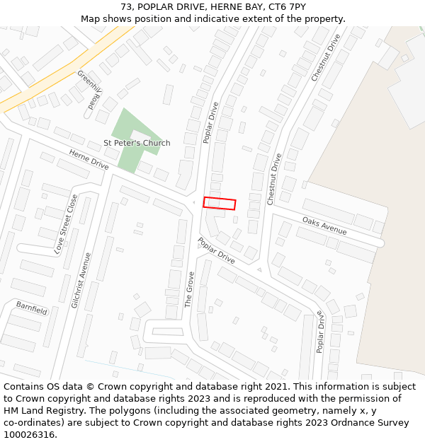 73, POPLAR DRIVE, HERNE BAY, CT6 7PY: Location map and indicative extent of plot