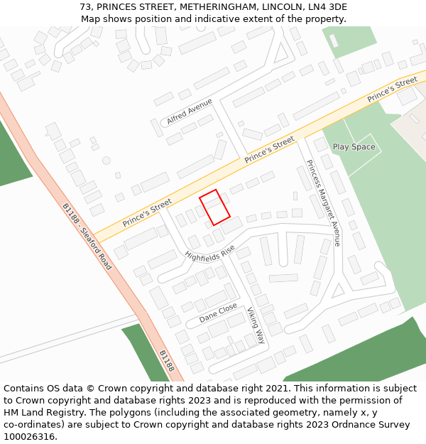 73, PRINCES STREET, METHERINGHAM, LINCOLN, LN4 3DE: Location map and indicative extent of plot