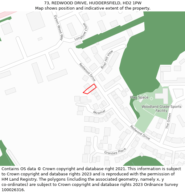 73, REDWOOD DRIVE, HUDDERSFIELD, HD2 1PW: Location map and indicative extent of plot