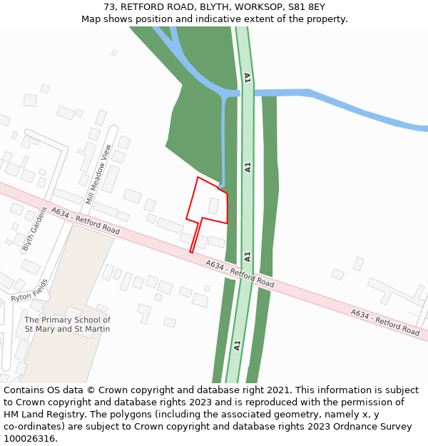 73, RETFORD ROAD, BLYTH, WORKSOP, S81 8EY: Location map and indicative extent of plot