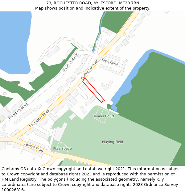 73, ROCHESTER ROAD, AYLESFORD, ME20 7BN: Location map and indicative extent of plot