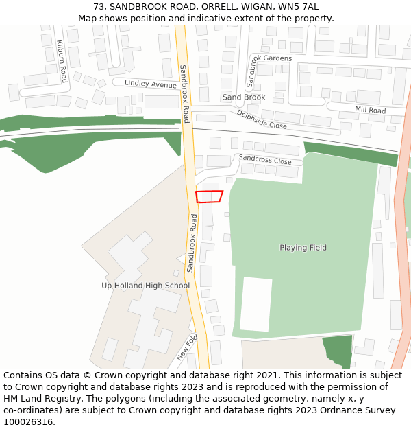 73, SANDBROOK ROAD, ORRELL, WIGAN, WN5 7AL: Location map and indicative extent of plot
