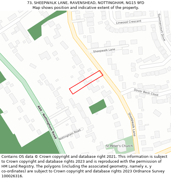 73, SHEEPWALK LANE, RAVENSHEAD, NOTTINGHAM, NG15 9FD: Location map and indicative extent of plot