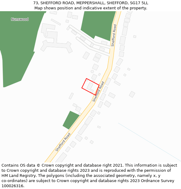 73, SHEFFORD ROAD, MEPPERSHALL, SHEFFORD, SG17 5LL: Location map and indicative extent of plot