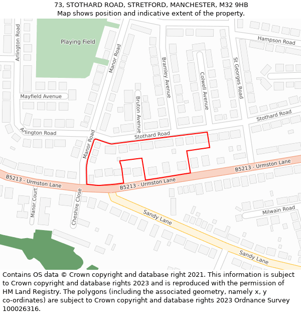 73, STOTHARD ROAD, STRETFORD, MANCHESTER, M32 9HB: Location map and indicative extent of plot