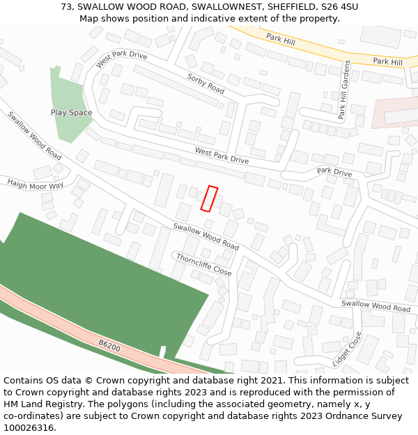 73, SWALLOW WOOD ROAD, SWALLOWNEST, SHEFFIELD, S26 4SU: Location map and indicative extent of plot