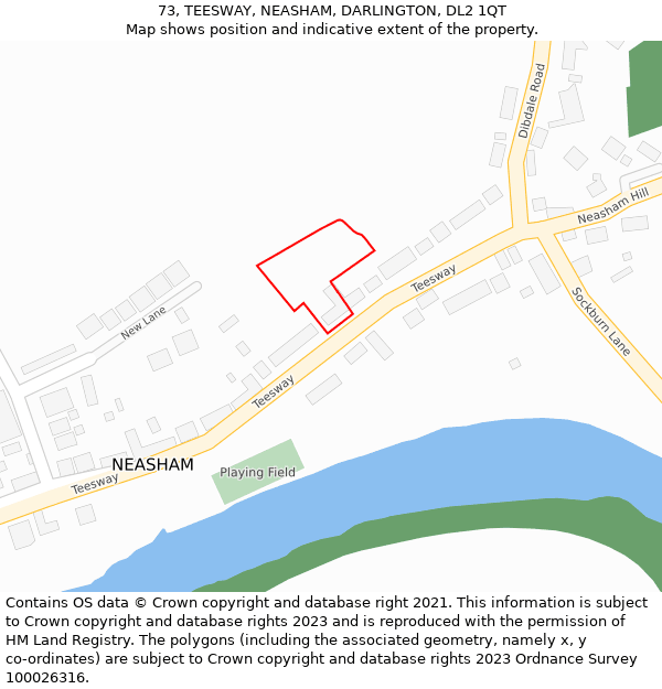 73, TEESWAY, NEASHAM, DARLINGTON, DL2 1QT: Location map and indicative extent of plot