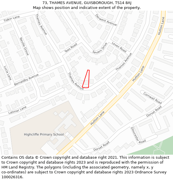 73, THAMES AVENUE, GUISBOROUGH, TS14 8AJ: Location map and indicative extent of plot