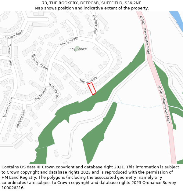 73, THE ROOKERY, DEEPCAR, SHEFFIELD, S36 2NE: Location map and indicative extent of plot