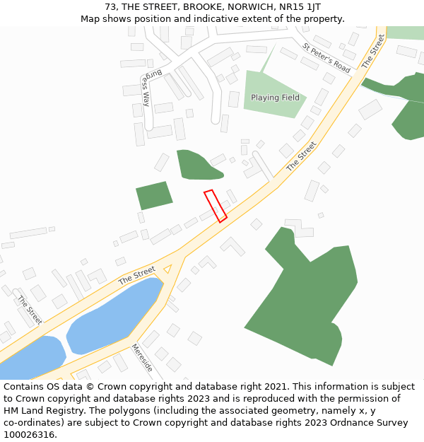 73, THE STREET, BROOKE, NORWICH, NR15 1JT: Location map and indicative extent of plot