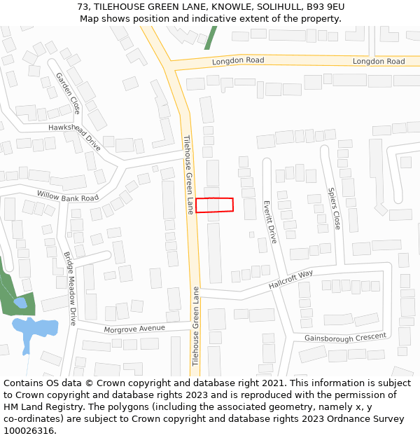 73, TILEHOUSE GREEN LANE, KNOWLE, SOLIHULL, B93 9EU: Location map and indicative extent of plot