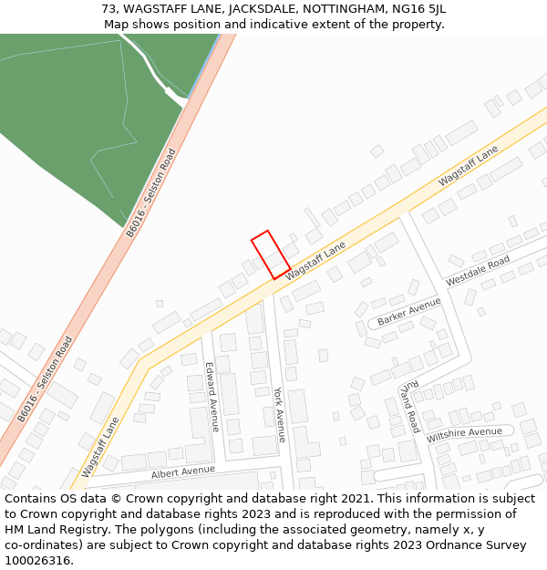 73, WAGSTAFF LANE, JACKSDALE, NOTTINGHAM, NG16 5JL: Location map and indicative extent of plot