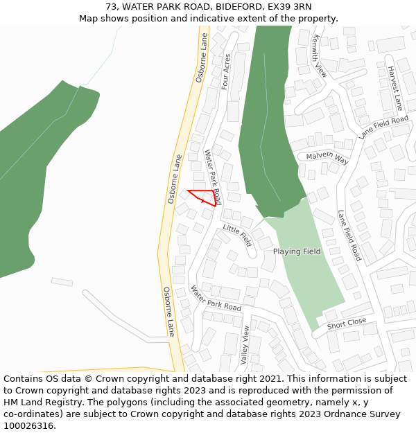 73, WATER PARK ROAD, BIDEFORD, EX39 3RN: Location map and indicative extent of plot