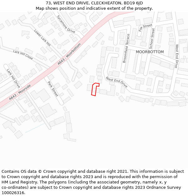 73, WEST END DRIVE, CLECKHEATON, BD19 6JD: Location map and indicative extent of plot