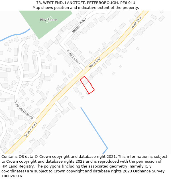 73, WEST END, LANGTOFT, PETERBOROUGH, PE6 9LU: Location map and indicative extent of plot