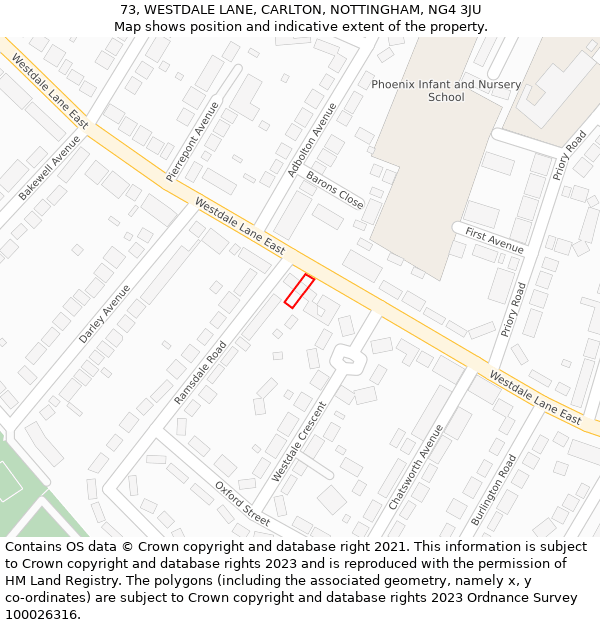 73, WESTDALE LANE, CARLTON, NOTTINGHAM, NG4 3JU: Location map and indicative extent of plot