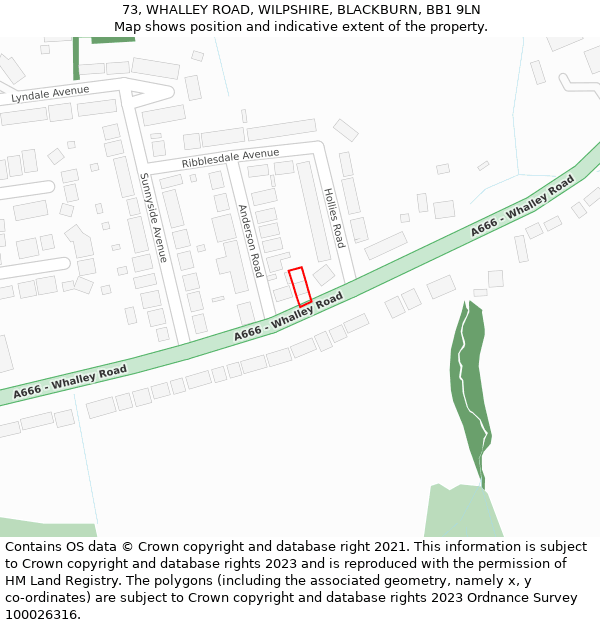 73, WHALLEY ROAD, WILPSHIRE, BLACKBURN, BB1 9LN: Location map and indicative extent of plot