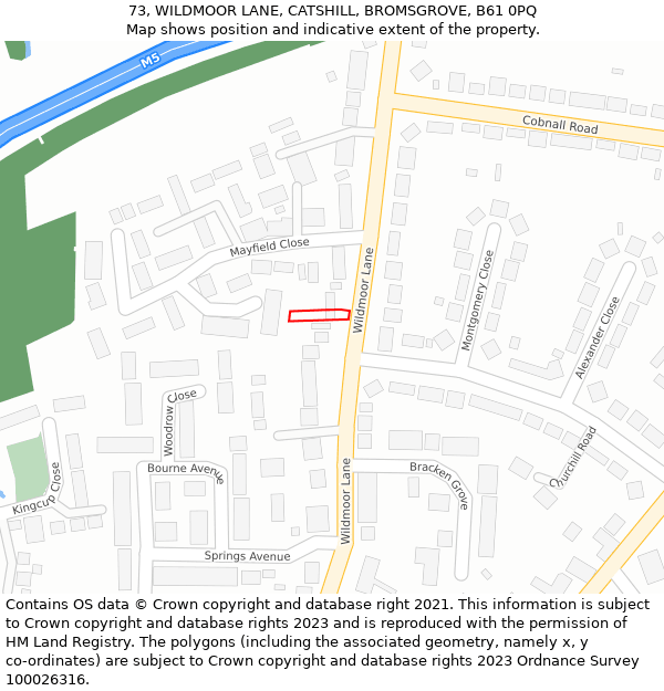 73, WILDMOOR LANE, CATSHILL, BROMSGROVE, B61 0PQ: Location map and indicative extent of plot