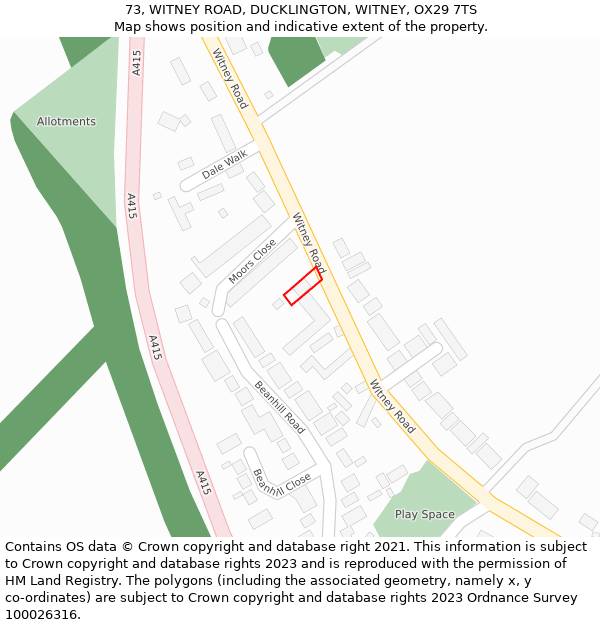 73, WITNEY ROAD, DUCKLINGTON, WITNEY, OX29 7TS: Location map and indicative extent of plot