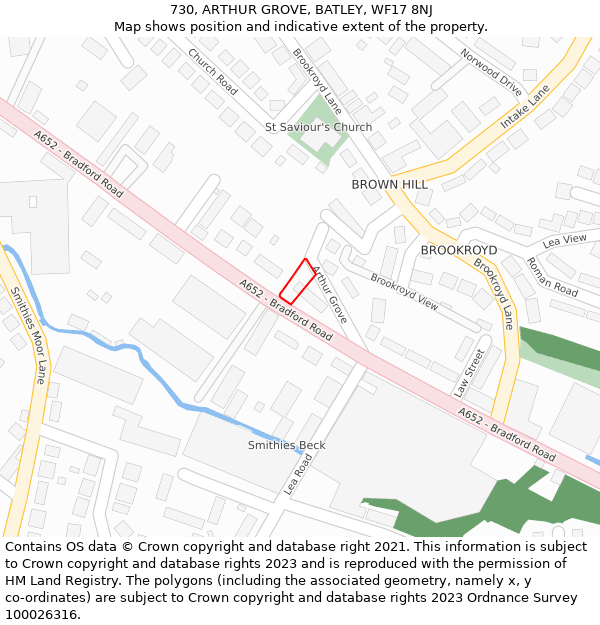 730, ARTHUR GROVE, BATLEY, WF17 8NJ: Location map and indicative extent of plot