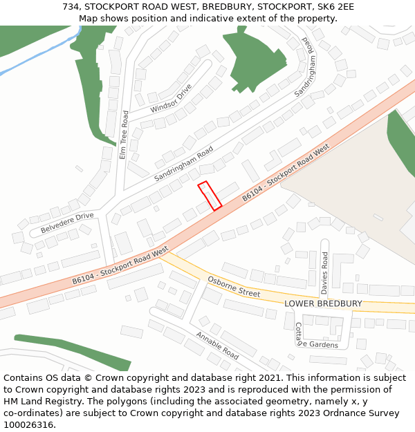 734, STOCKPORT ROAD WEST, BREDBURY, STOCKPORT, SK6 2EE: Location map and indicative extent of plot