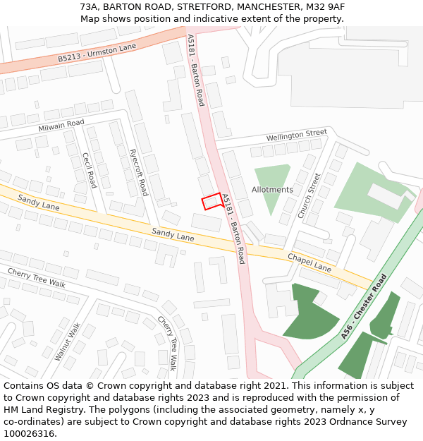 73A, BARTON ROAD, STRETFORD, MANCHESTER, M32 9AF: Location map and indicative extent of plot