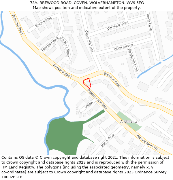 73A, BREWOOD ROAD, COVEN, WOLVERHAMPTON, WV9 5EG: Location map and indicative extent of plot