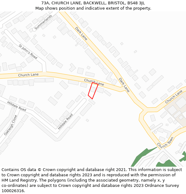 73A, CHURCH LANE, BACKWELL, BRISTOL, BS48 3JL: Location map and indicative extent of plot