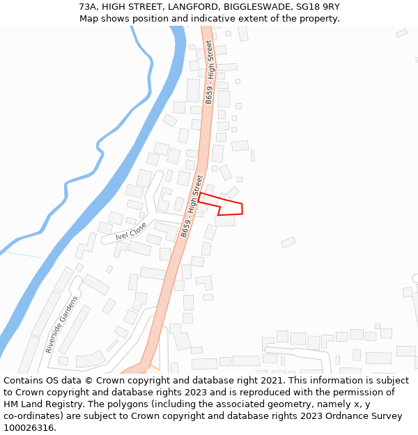 73A, HIGH STREET, LANGFORD, BIGGLESWADE, SG18 9RY: Location map and indicative extent of plot